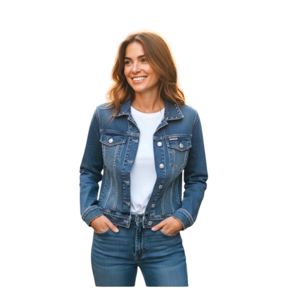 Denim Crop Denim Jacket with Rhinestones SZ S